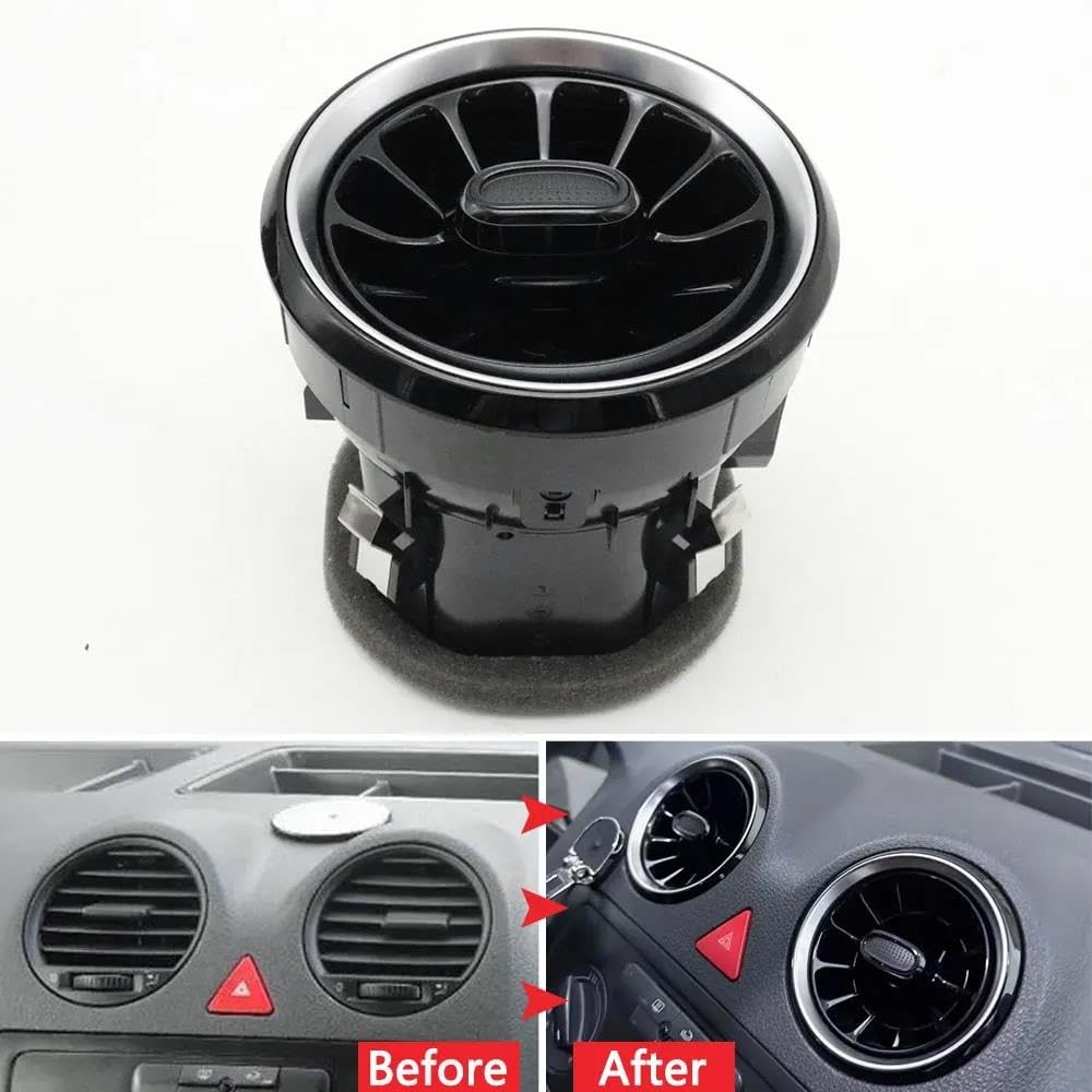 SKINII per VW per Caddy 2004-2010 Bocchette Aria Condizionata Auto Cruscotto Anteriore Centrale Uscita A/C Turbo Modificato Trim Aria Condizionata Auto Bocchette(1pcs Silver Black)