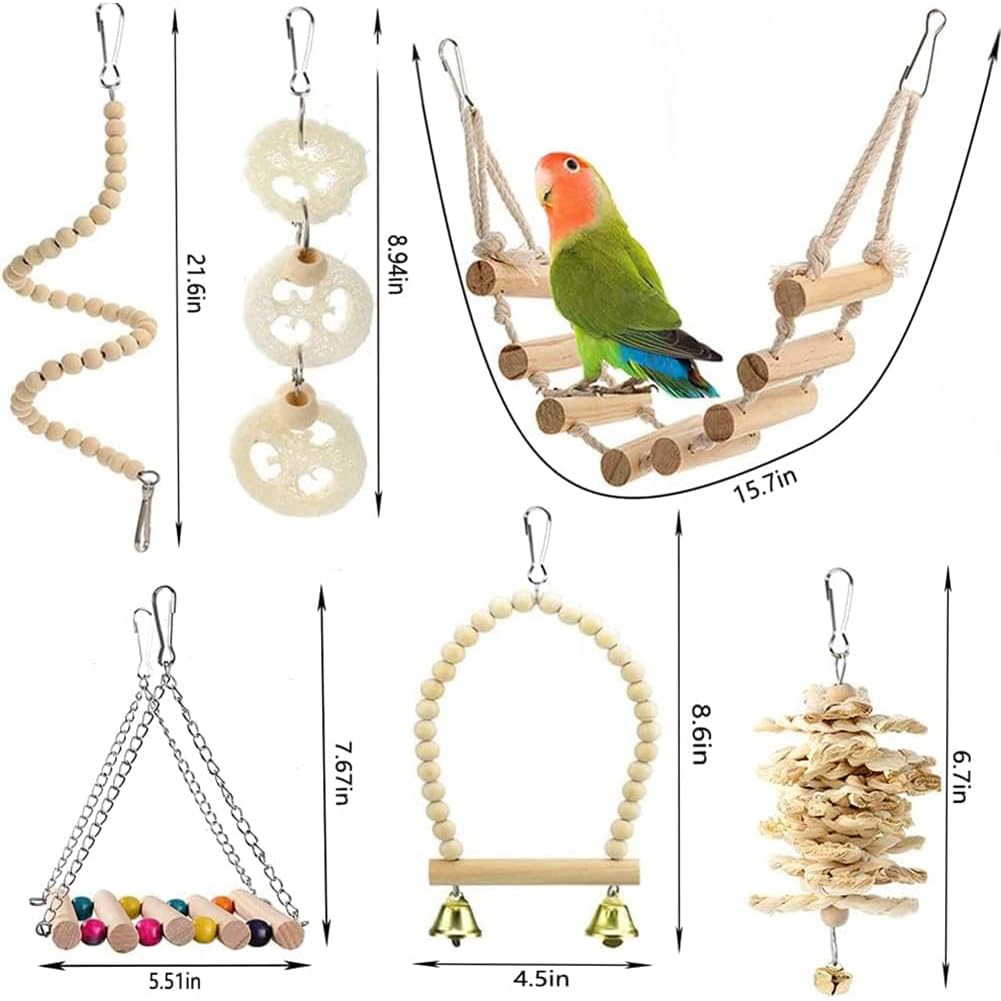 Juguete Colgante Para Loro – Set De 18 Piezas Con Campanas, Columpio Y Masticables Para Periquitos Y Pájaros Pequeños