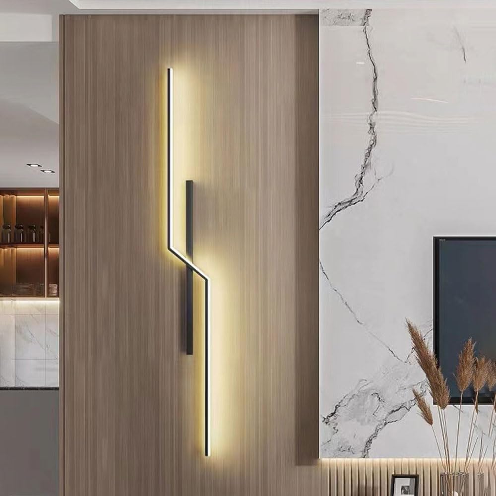 Kinkiety do sypialni Kinkiet Czarny Matowy Liniowy Nowoczesny Trapezoidalny Akryl Wnętrze okablowane Metal Sypialnia Lampka nocna Salon (3 tryby kolorów 80cm)