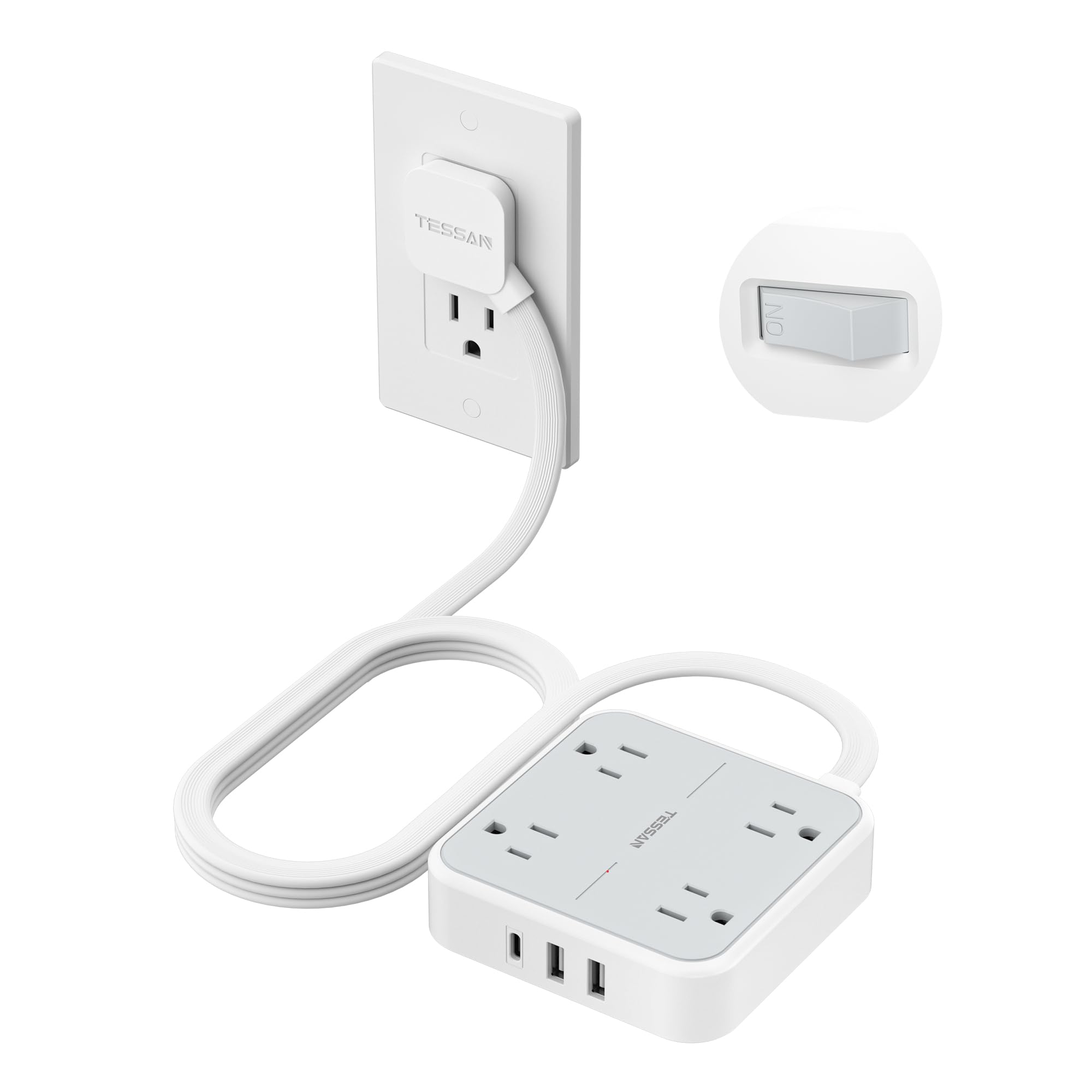 TESSAN Surge Protector Flat Extension Cord 5 Ft, Ring Plug Power Strip — Amazon image 12