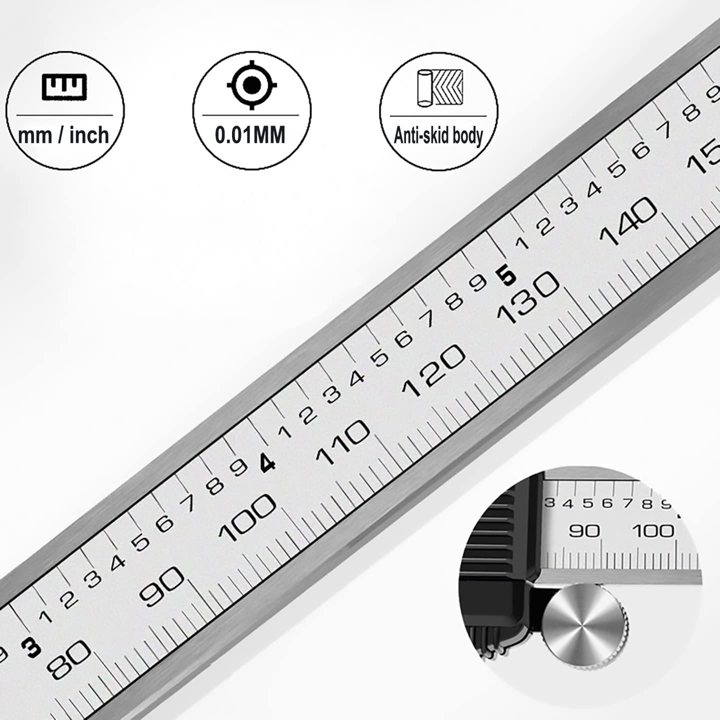 Calibrador digital de 15,2 cm de acero inoxidable para carpintería, plata pulida