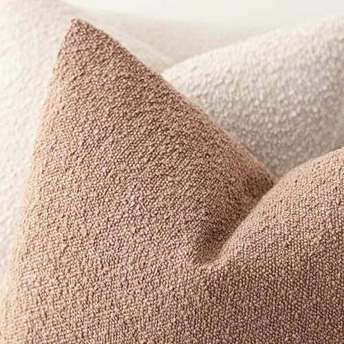 Image of Foindtower Pack of 2 Textured Boucle Throw Pillow Covers Accent Solid Decorative Lumbar Pillow Cases Cozy Couch Cushion Case for Chair Sofa Bedroom Living Room Home Decor 12x20 Inch Dusty Orange Hazel