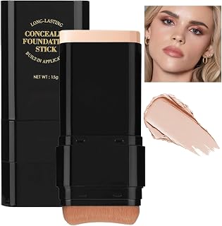 Face Foundation Stick, 2 in 1 Dual-Ended Long-Lasting Concealer Foundation Stick with Brush, Hydrating Contour Sticks Matte Korean foundation Full Coverage for Beauty Face Makeup (02#Nature)
