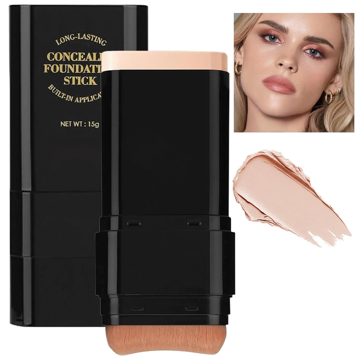 Face Foundation Stick, 2 in 1 Dual-Ended Long-Lasting Concealer Foundation Stick with Brush, Hydrating Contour Sticks Matte Korean foundation Full Coverage for Beauty Face Makeup (02#Nature)