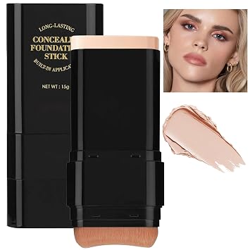 Face Foundation Stick, 2 in 1 Dual-Ended Long-Lasting Concealer Foundation Stick with Brush, Hydrating Contour Sticks Matte Korean foundation Full Coverage for Beauty Face Makeup 02#Nature