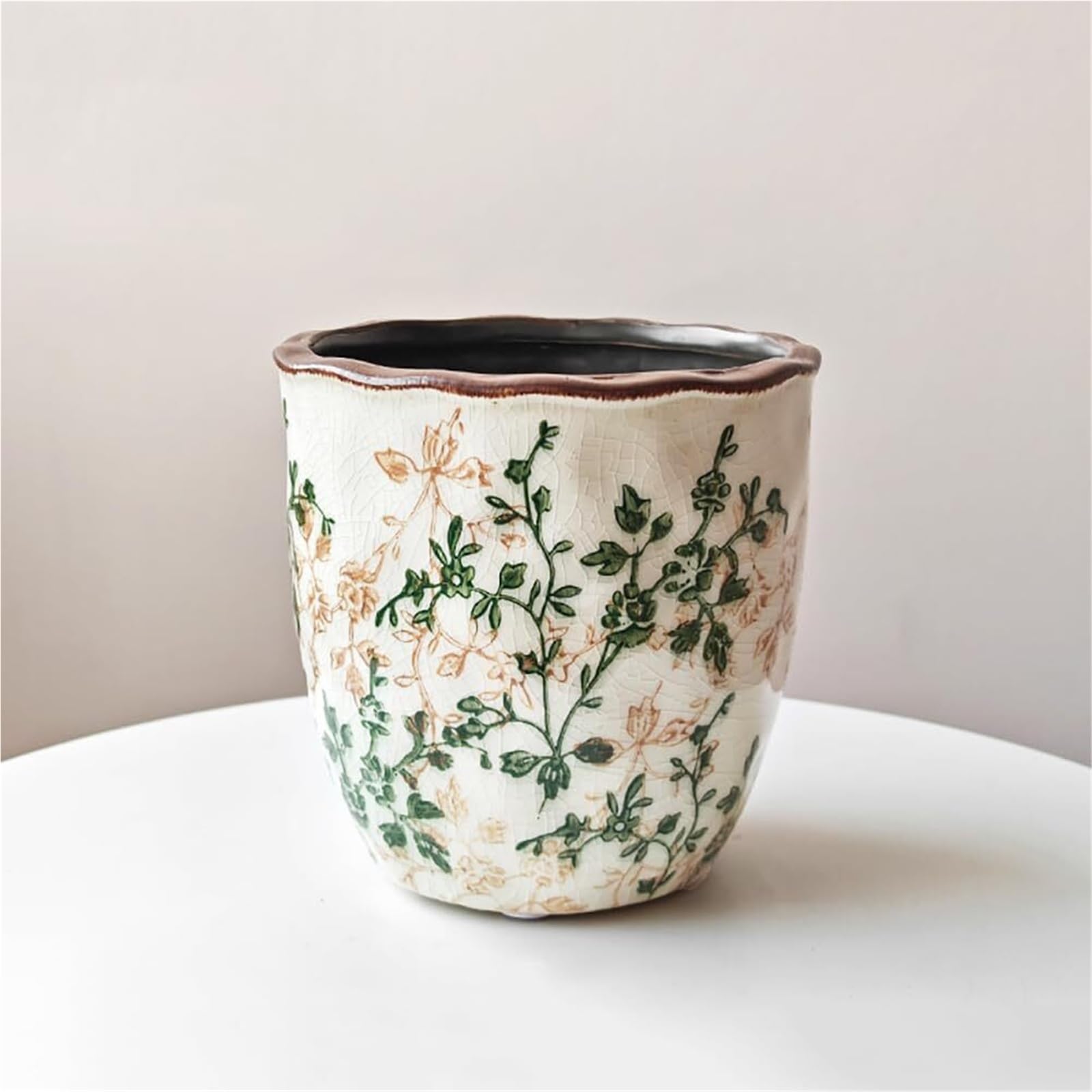 Doniczki na rośliny w stylu vintage, ceramiczne donice do roślin pokojowych i sukulentów, popękane, glazurowane, zielone wiosna dekoracja (M)