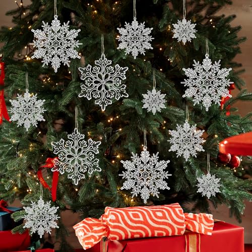 Image of Christmas Tree Decorations Snowflake Ornaments 60Pcs Clear Plastic Hanging Snowflakes from Ceiling Snow Flakes Decorating Hanging for Winter Wonderland Decorations Indoor Outdoor Decor