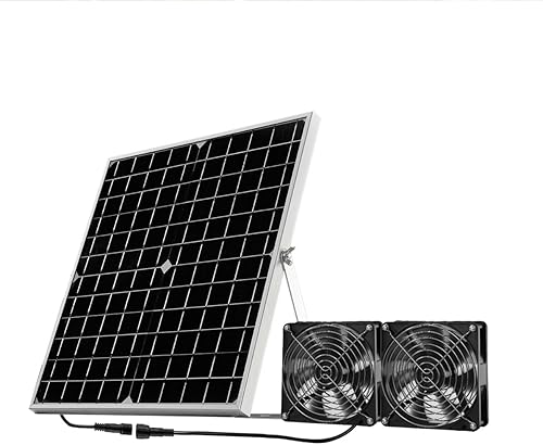 Ventilador solar, panel solar de 20 W + 2 ventiladores de CC de alta velocidad con cable de 9.84 pies, ventilación montada en la pared y ventilación