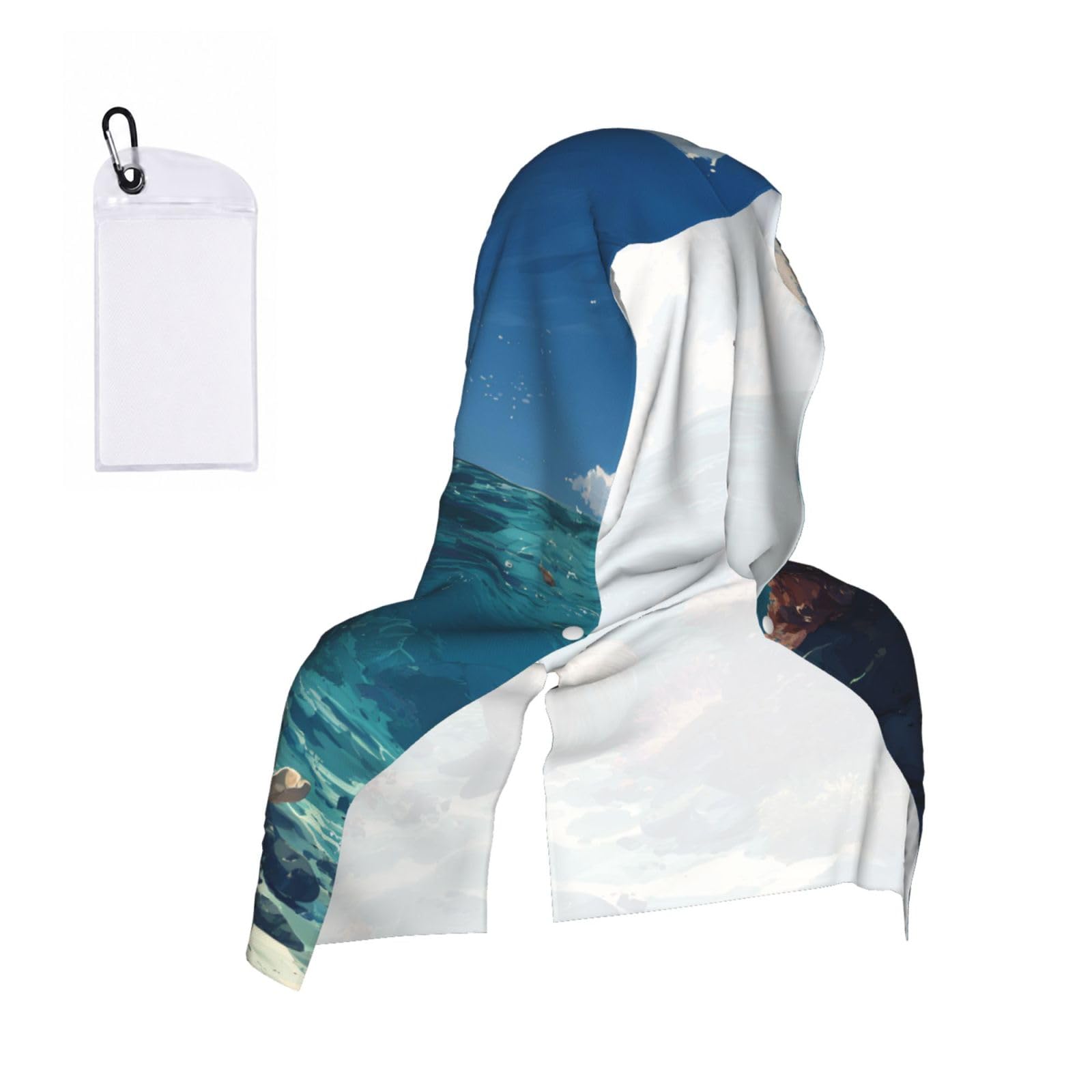 WXWJSHMGC Shells And Corals Print Cooling Hoodie Towel, Cooling Towels For Neck And Face Sun Protection Instant Cool Hoodie(Sport/Camping/Work Out/Hot Weather)
