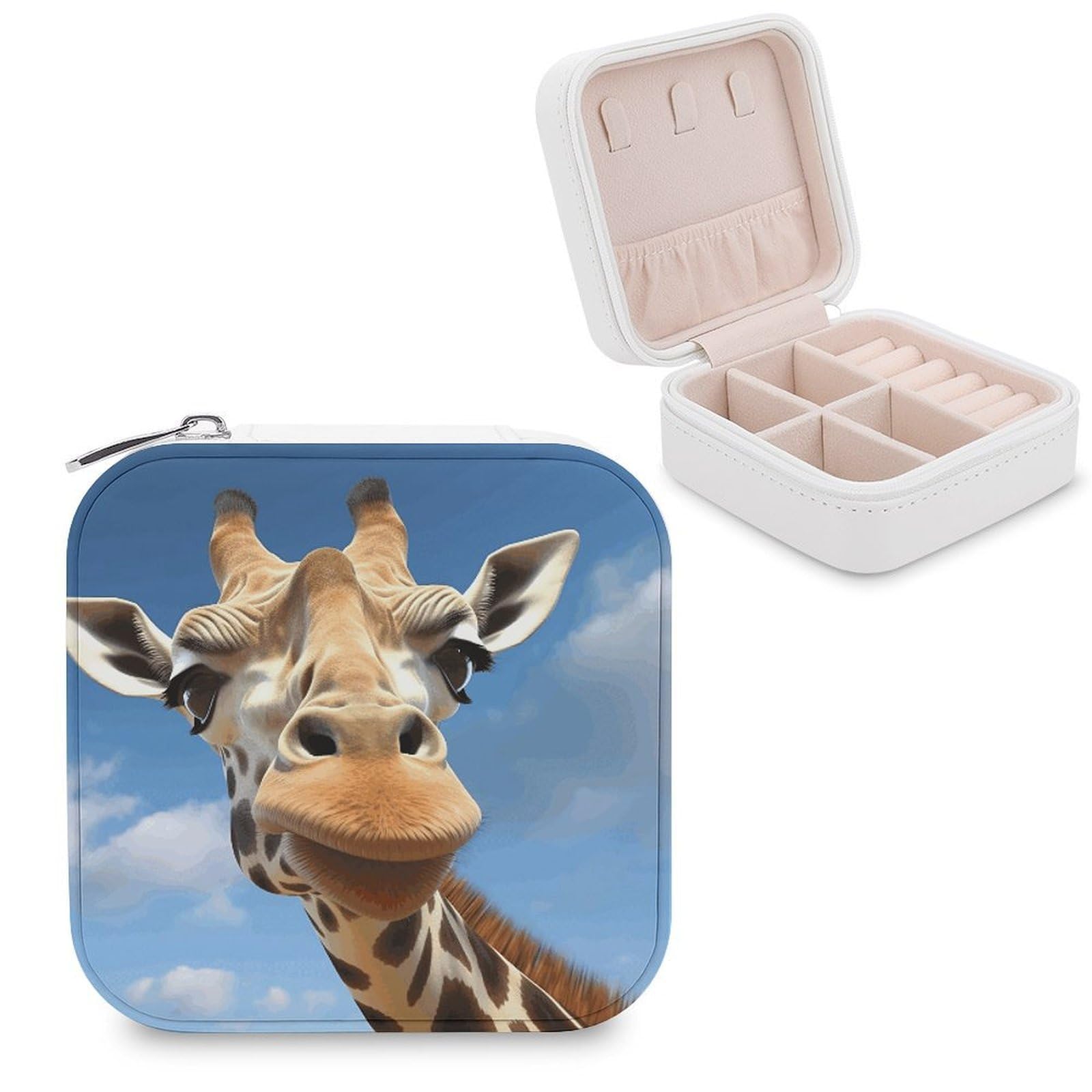 FekiLoot Funny Giraffe Jewelry Box Custom Jewelry Travel Case Pu Leather Trinket Organizer Box to Organize Ring Pendant Earring Small Portable Jewelry Storage Holder for Women
