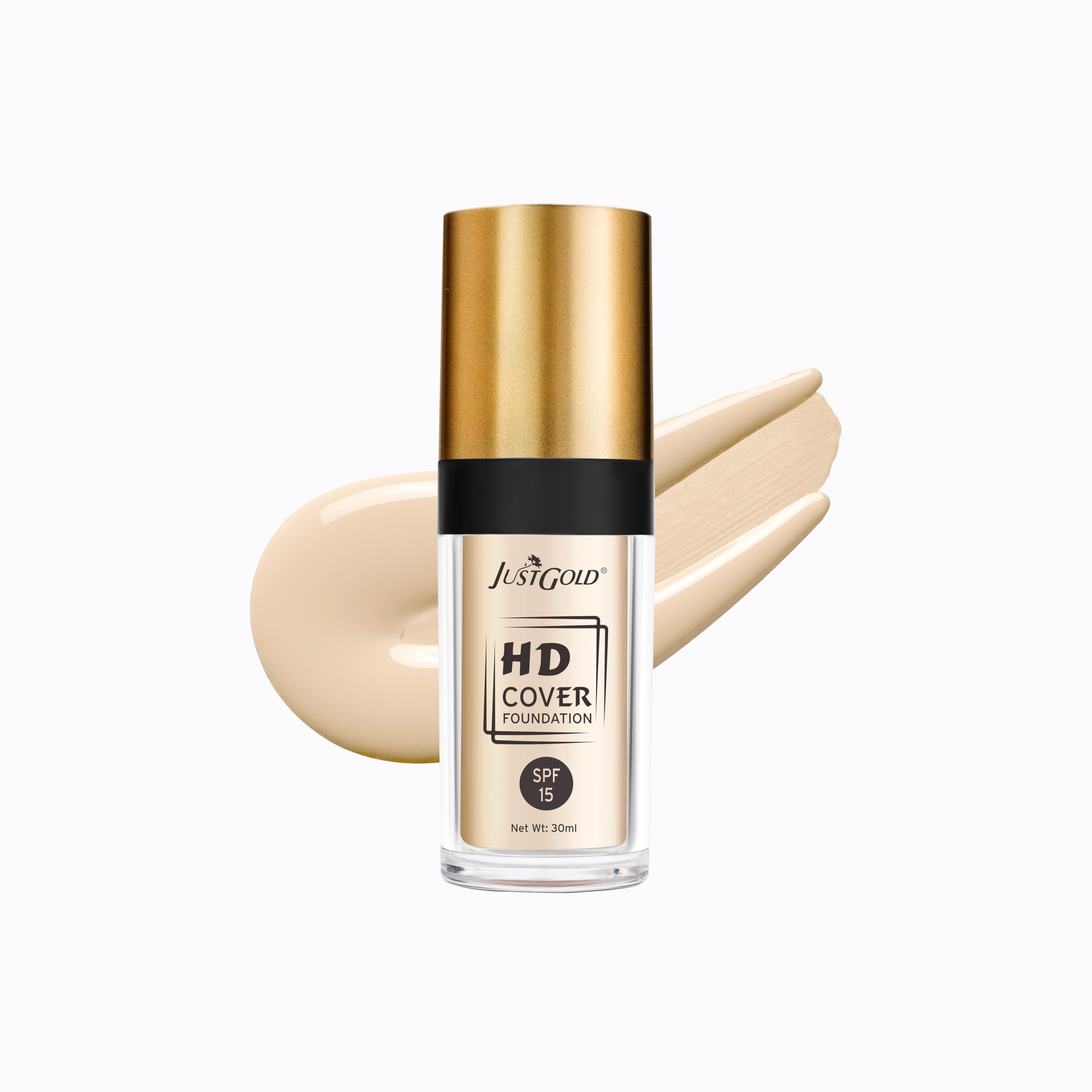 justgold hd full coverage foundation with spf 15 lightweight easy to blend for all skin types (1.8, 30 ml)