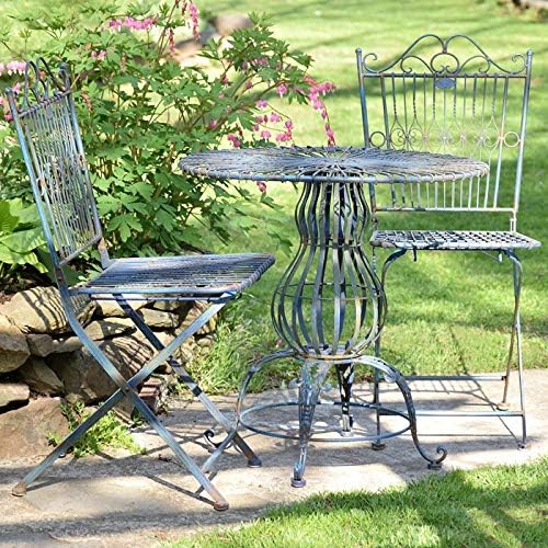 Zaer Ltd. Set of 3 Sturdy Metal Bistro Set, 2 Folding Chairs, 1 Table (Cobalt Blue)