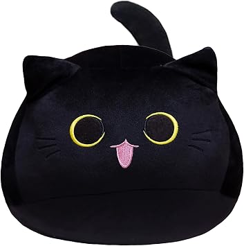 Black Cat Plush Cute Pillow Toy Soft Stuffed Animal Toys 3D Black Cat Plushies Pillow Gift for Boys Girls Plush Doll for Home Room Office Decoration Cute Cat