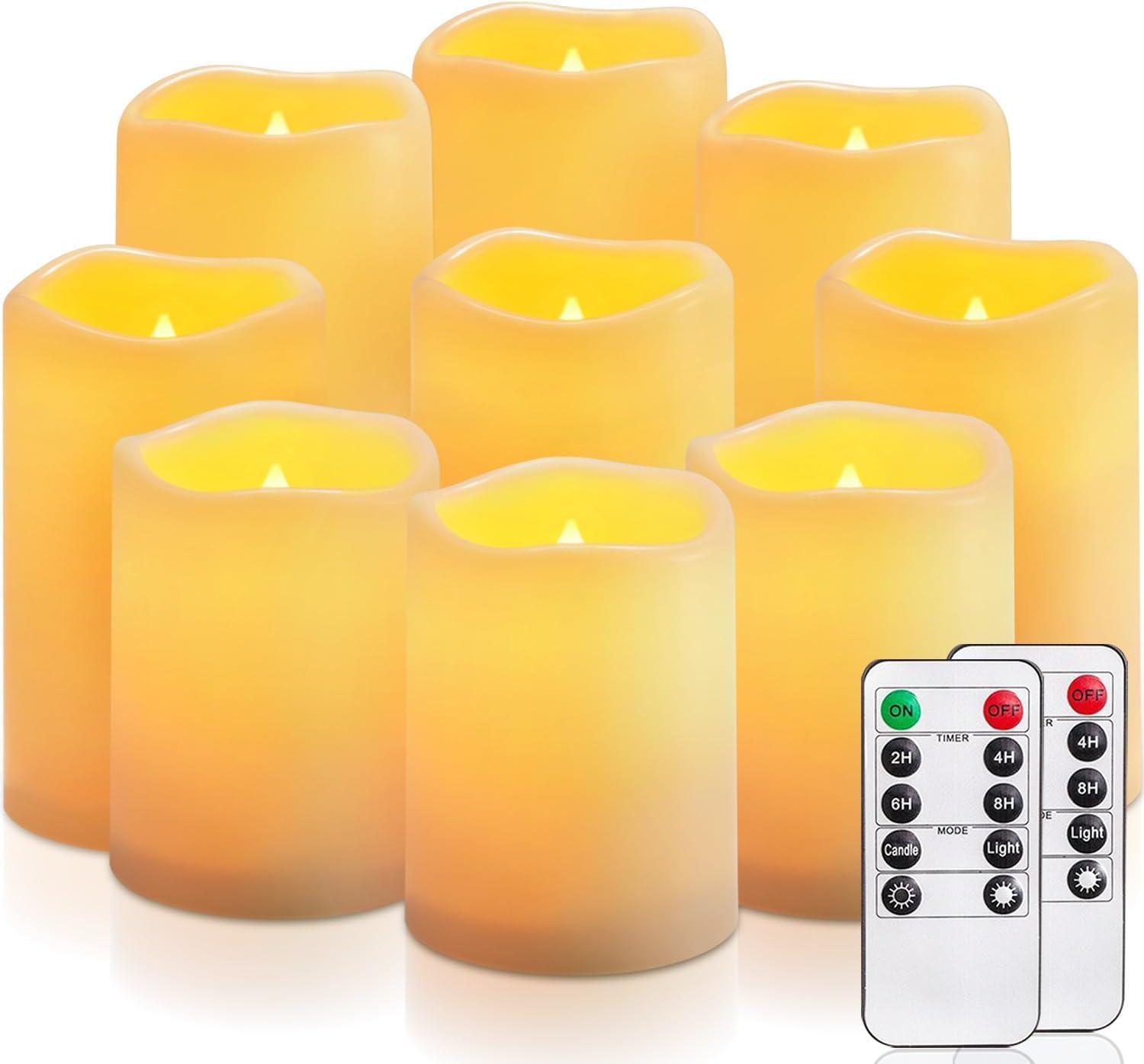 AMAGIC Outdoor Flammenlose Kerzen,Outdoor Flammenlose Kerzen, Wasserdichte Batteriebetriebene LED Stumpenkerzen mit Fernbedienung und Timer, Long Lasting, 9er-Set