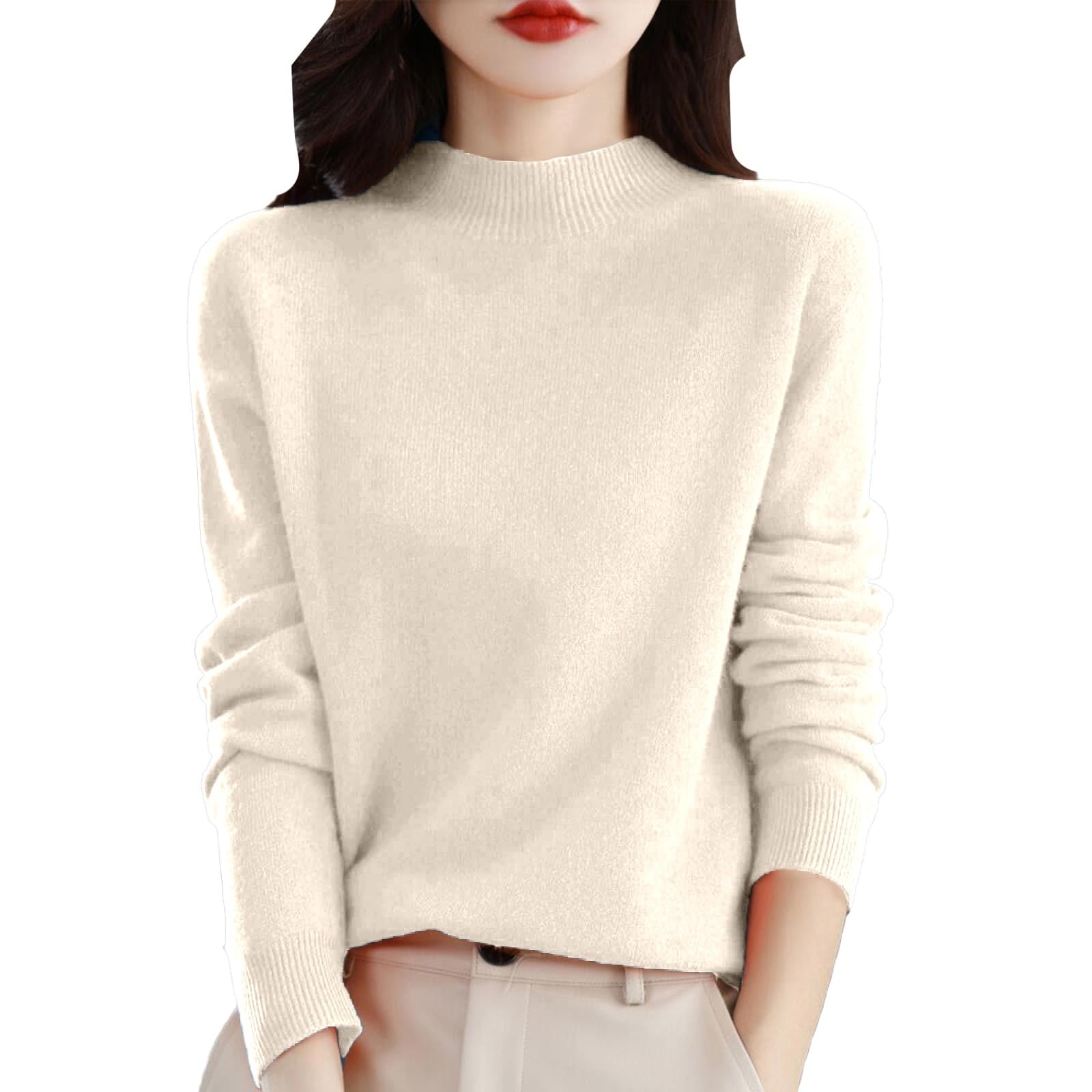 Cashmere Sweaters for Women Knitted Loose Fit Lightweight Mock Neck Sweater Fleece Warm Winter Long Sleeve Shirts