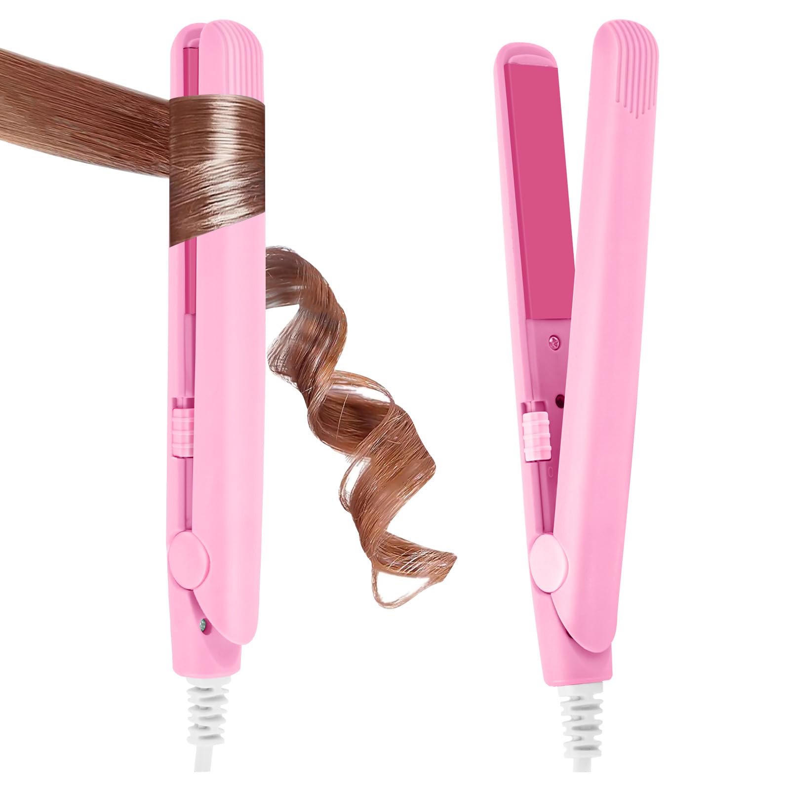 LOPHE Mini Glätteisen, 2 in 1 Glätteisen Locken und Glätten, Mini Haarglätter für Kurzes Haar, Tragbarer Reise Lockenstab Schnelles Aufheizen, Super Smooth, für Alle Haartypen, Rosa