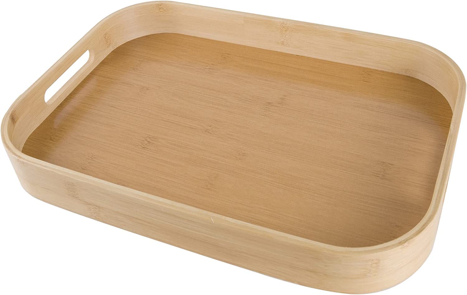 E&W Natural Bamboo Tray for Serving, Eco-Friendly and Durable, Rectangle Kitchen Tray with Raised Edges and Handles - 40cm