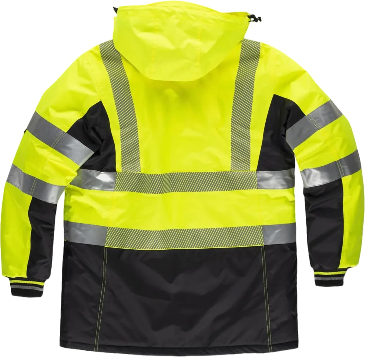 WORKTEAM Parka Alta Visibilidad Impermeable con Acolchado Térmico, Reflectantes Segmentadas, Capucha Desmontable y Forro Polar, Ropa Laboral Seguridad Clase 2