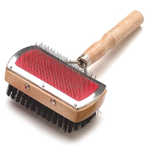 ARQUIVET Carda doble con mango de madera para mascotas - 18 x 10 cm - Ergonómico