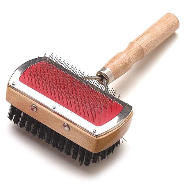 ARQUIVET Carda doble con mango de madera para mascotas - 18 x 10 cm - Ergonómico