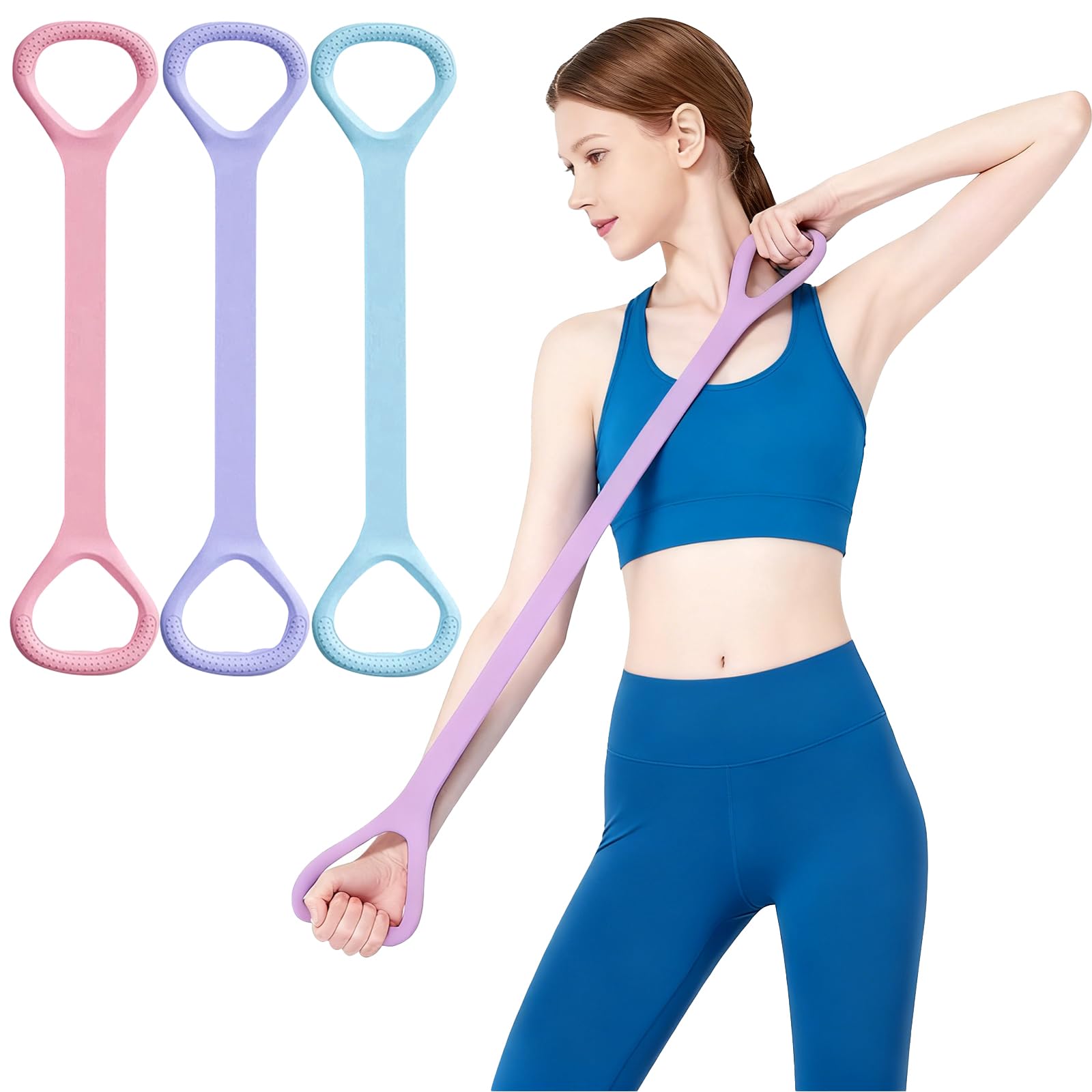 3Pcs Yoga Resistance Band Stretch Bands for Exercise,Figure 8 Resistance Band Arm Back Shoulder Exercise Elastic Rope Glutes Training Home Gym Workout Elastic Yoga Rope Stretching Bands for Women