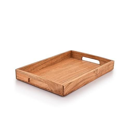 Samhita Acacia Wood Serving Tray with Handles,Wooden Tray, Snack Tray,