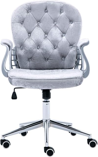 JL Comfurni Silver Grey Crushed Velvet Fabric Home Office Chair Swivel High Adjustable Computer Desk Chairs Graceful Reception Chairs (Grey)