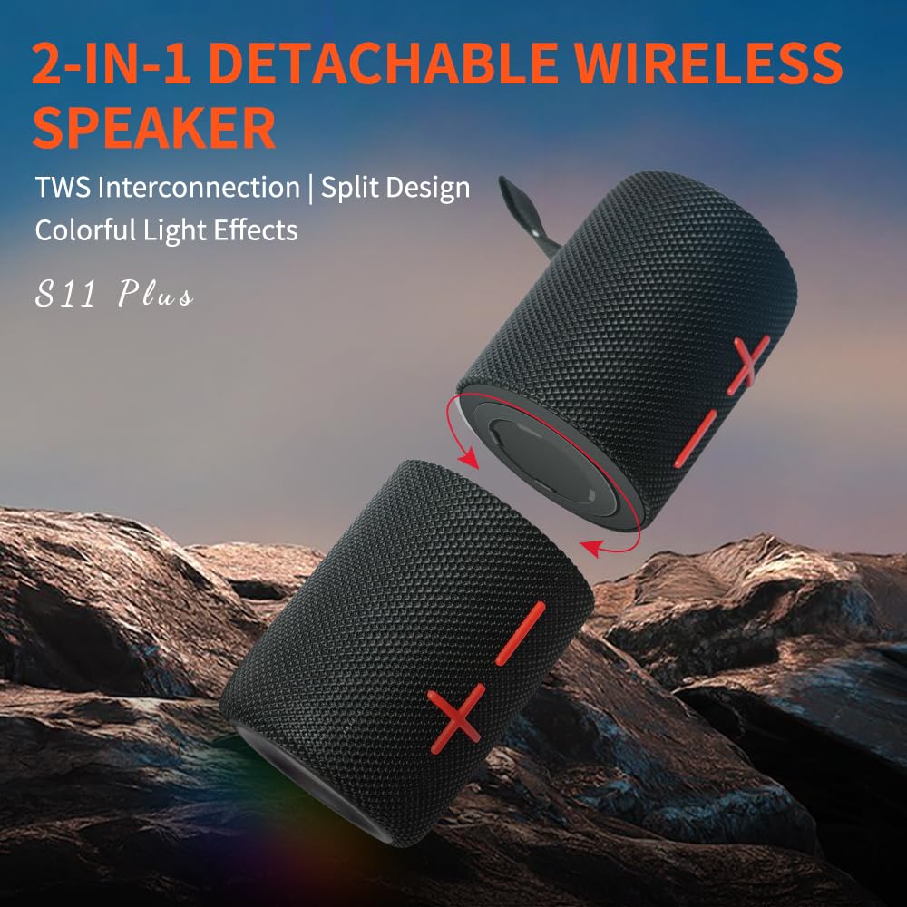 CYBORIS Double haut-parleur Bluetooth 2 en 1 40 W étanche sans fil V5.3 basses profondes son stéréo puissant 24 h lecture véritable appairement