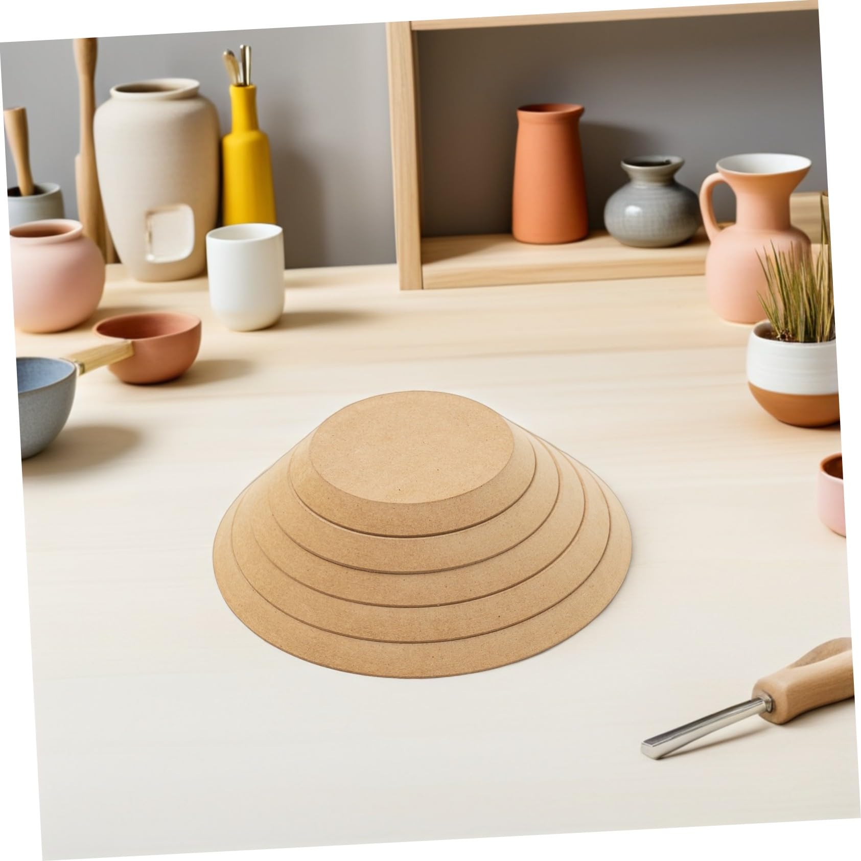 TOPBATHY Moule de Poterie Rond 5 Pièces en Céramique et Bois pour Modelage Argile, Outil de Formage Polyvalent, Usage Artisanal et Création Céramique, Adapté aux Artistes et Amateurs
