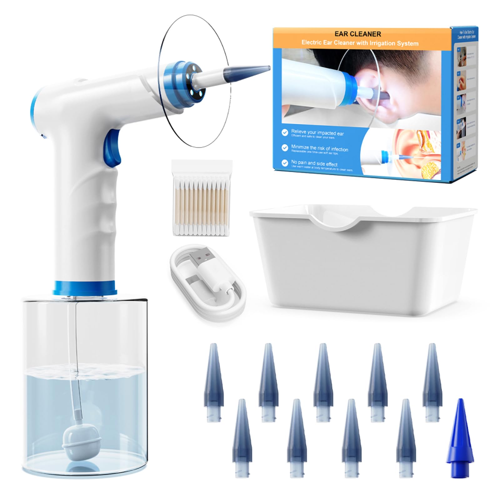 KAUGIC Electric Ear Wax Removal - Ear Cleaner Kit with Cotton Swabs, Blue