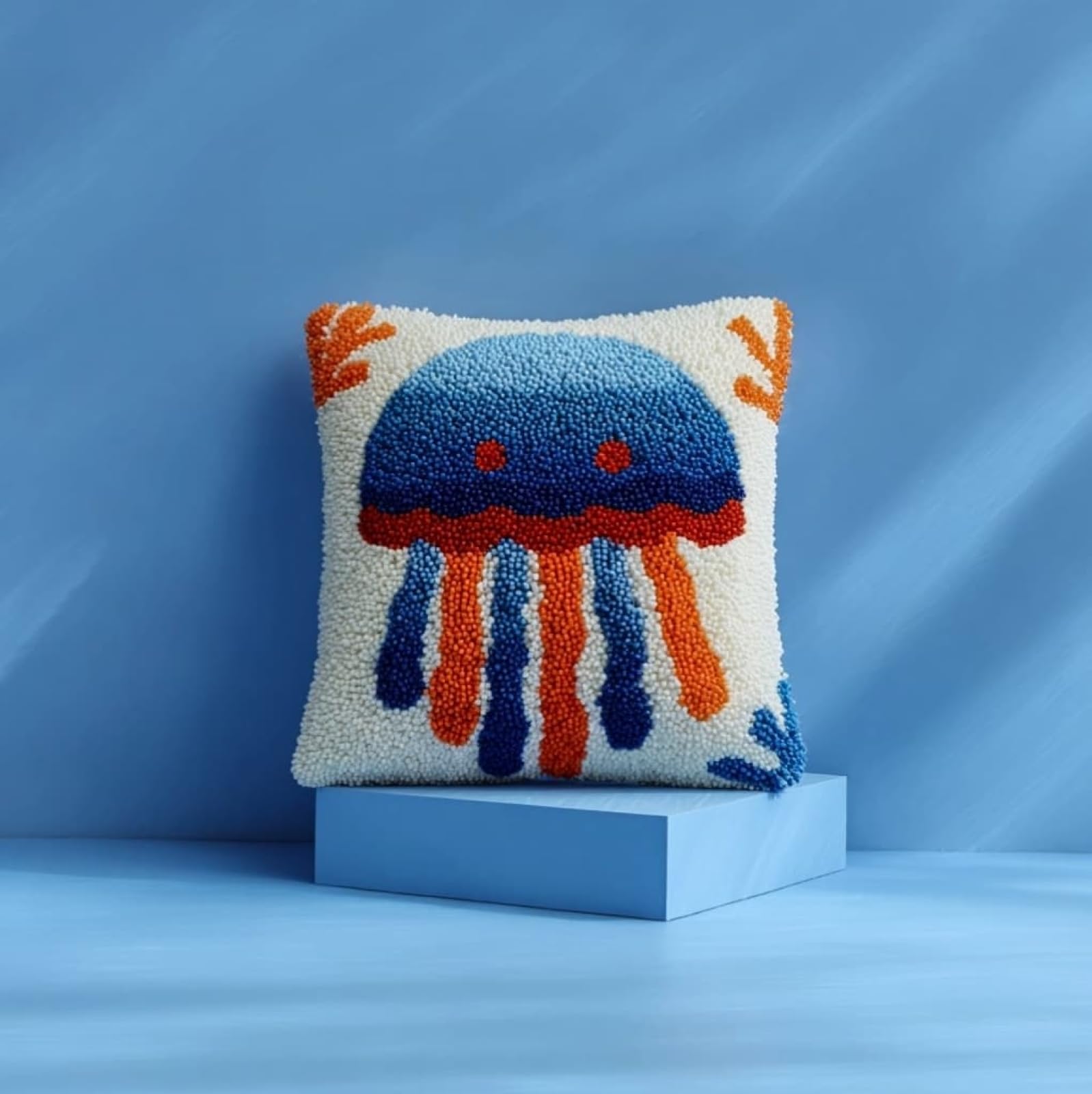 AxiangziK Latch Hook Pillow Kits with Yarn,Jellyfish Complete DIY Cushion Making Craft Kits,43x43cm Latch Hook Adult Craft Kits for Women