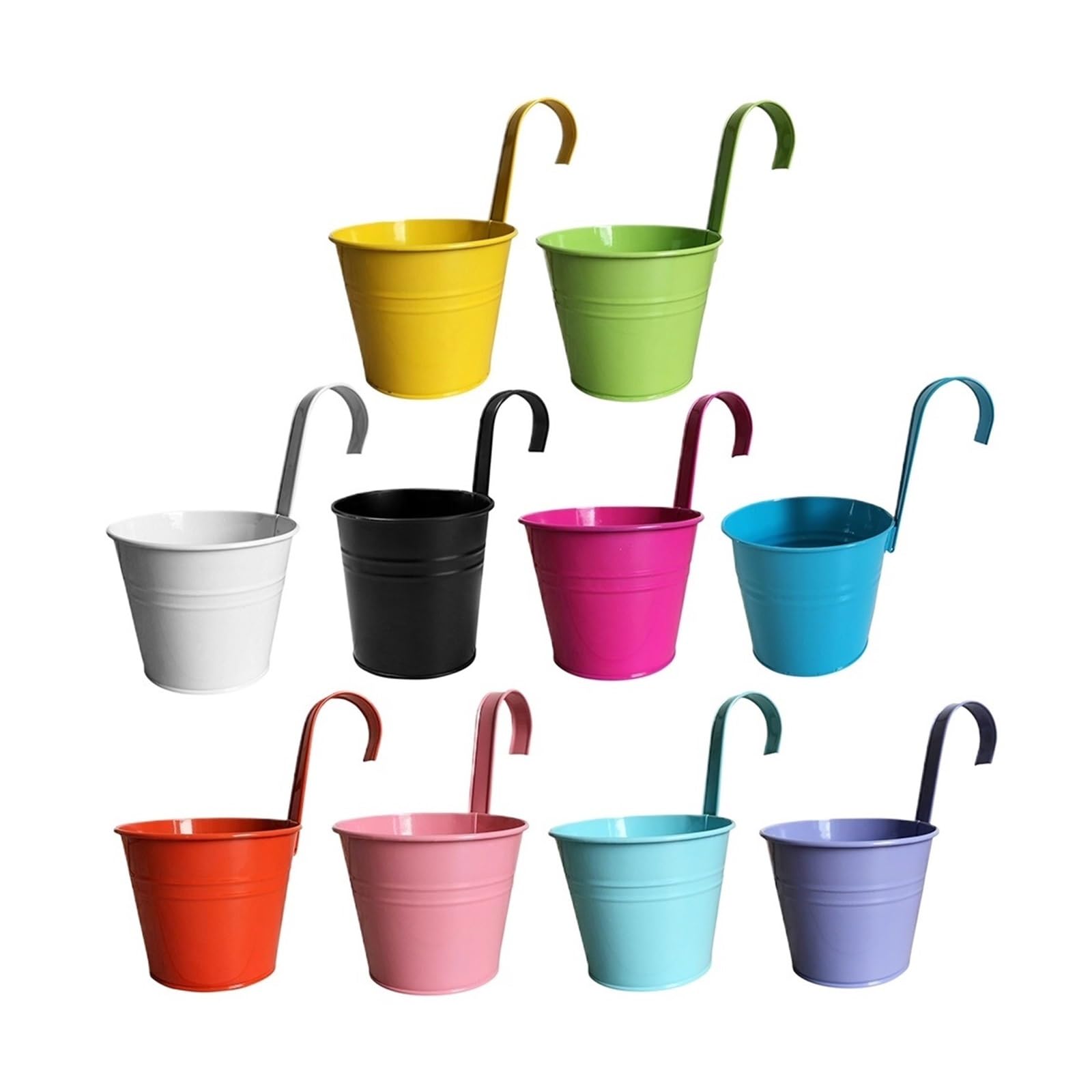 FJSNGPSBQPC 6/10Pcs, Hanging Flower Pots Iron Bucket Detachable Hook Balcony With Drainage Hole For Fence(10pcs Colorful)