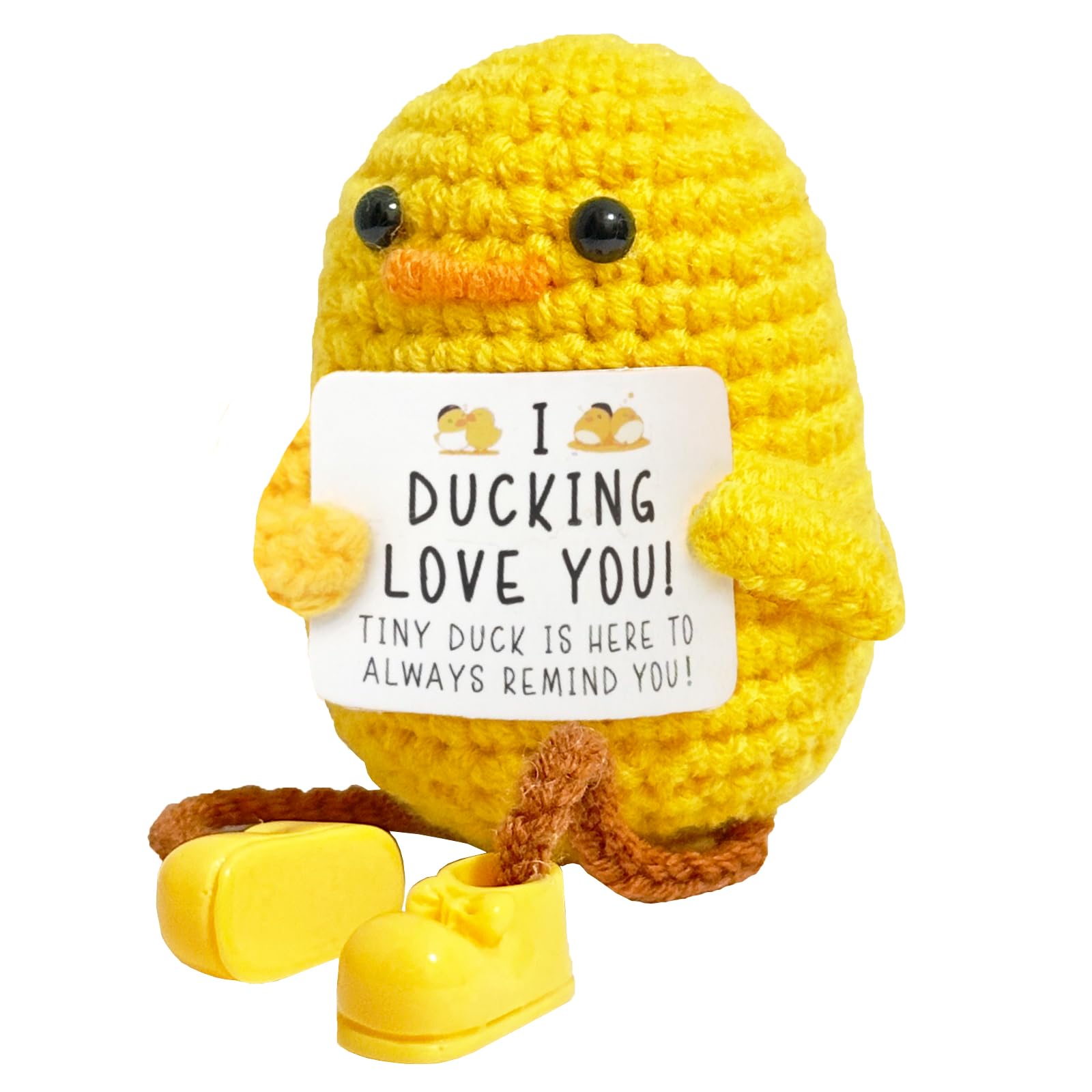 Positive Crochet Animals Long Legged Mini Duck - I Ducking Love You,Funny Positive Potato Best Friend Birthday Inspirational Gifts for Women Him Her Daughter Coworkers,Emotional Support Crochet
