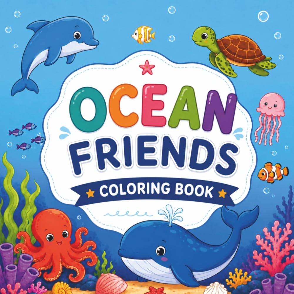 Ocean Friends: Simple & Cute Sea Animals Coloring Book For Kids Ages 4-8