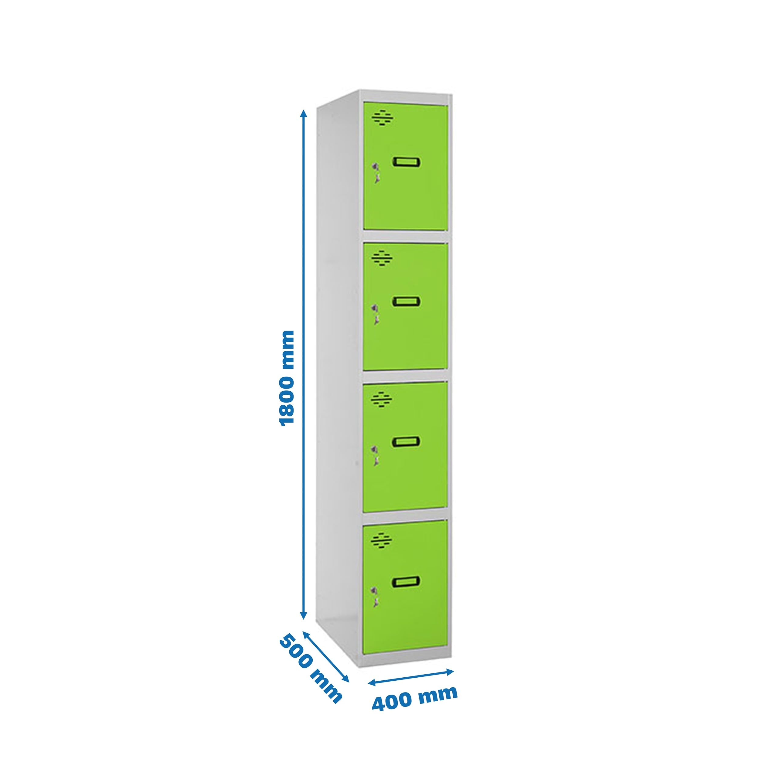 Simon Rack Simonlocker Metallschrank, 4 Türen, mit Schlüssel, 1800 x 400 x 500 mm, Grau/Grün