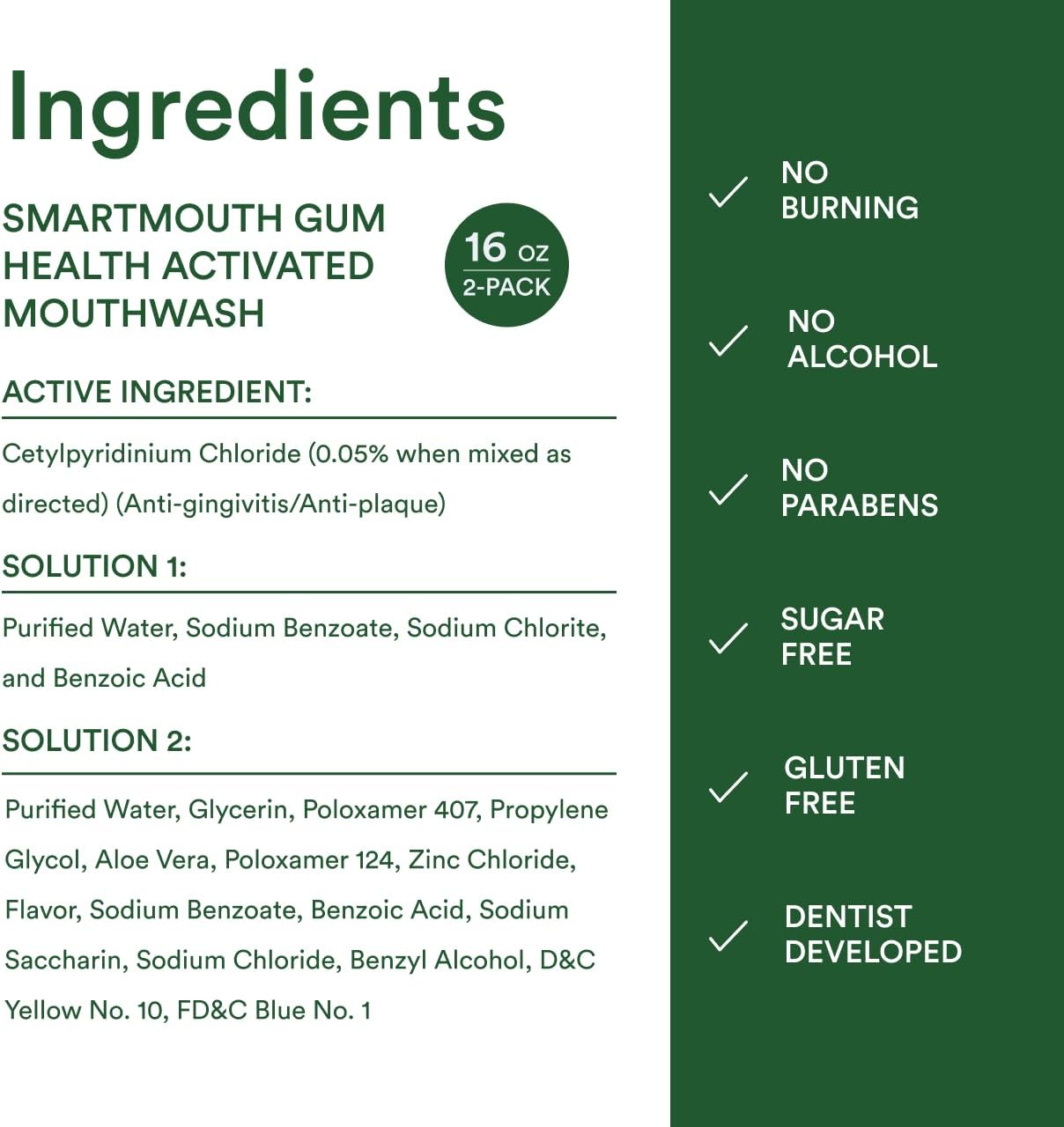 SmartMouth Gum Health Zinc Activated Mouthwash - Bleeding Gums Protection - 24-Hour Fresh Breath - Non-Burning, Alcohol-Free & Sugar-Free - 16 fl oz, 2-Pack