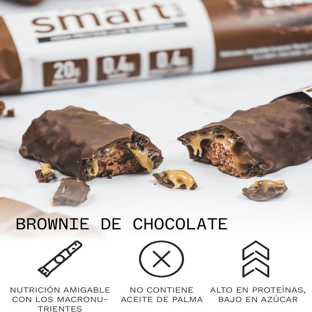 PhD Nutrition Smart Bar barritas de proteína 12x64g Brownie de chocolate - Snack proteico con 20g de proteína y bajo en azúcar para una buena macronutrición
