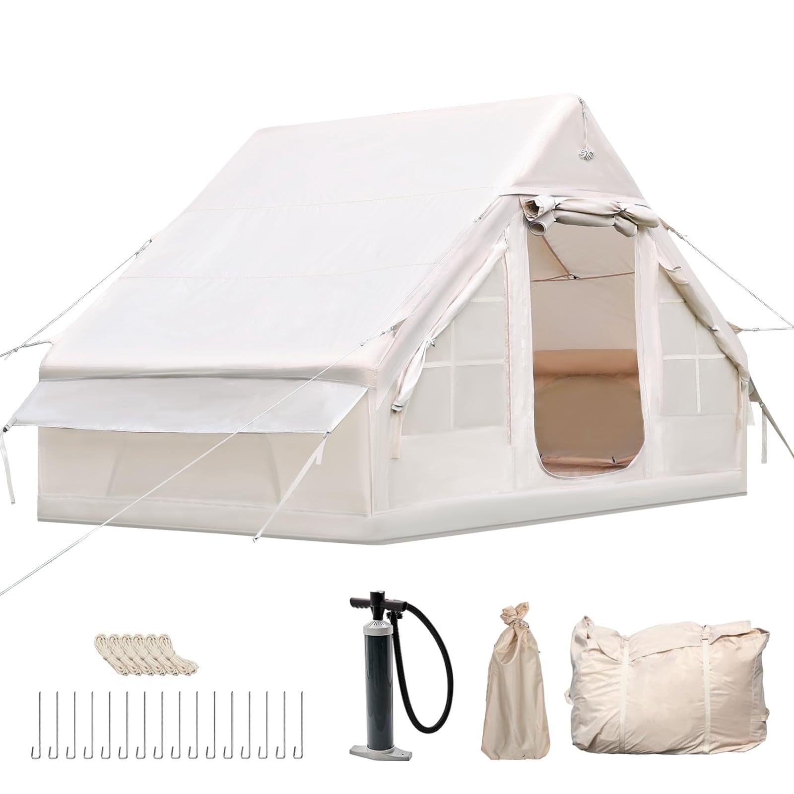 Tenda da campeggio gonfiabile con apertura del camino e lucernario, tenda da esterno per 2-8 persone con pompa ad aria, tessuto Oxford impermeabile per 4 stagioni