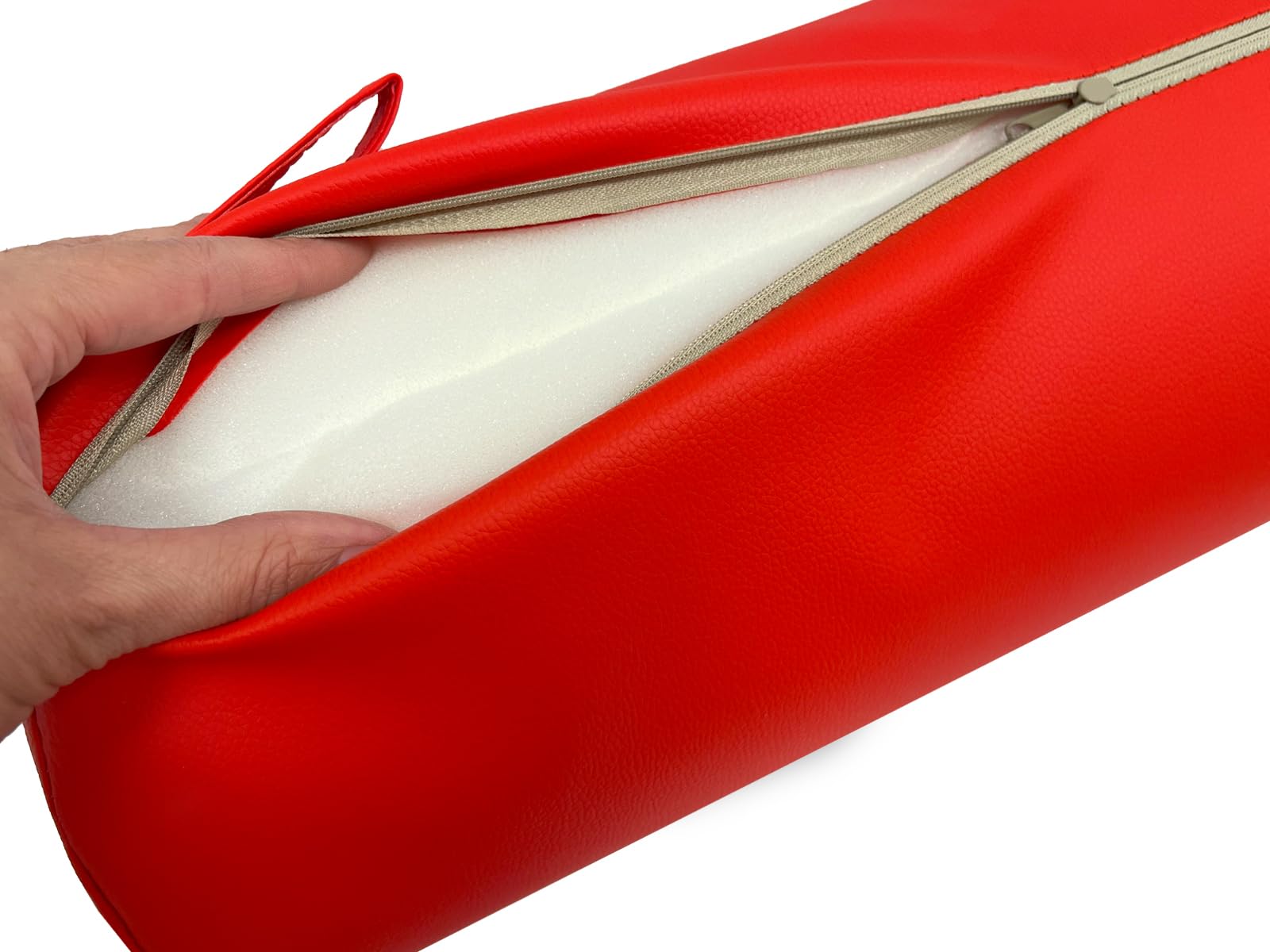 QUIRUMED Cuscino a Rullo, 55 x 20 cm, Rosso, Similpelle, Ergonomico, Imbottito in Schiuma, per Yoga, Fitness, Massaggio