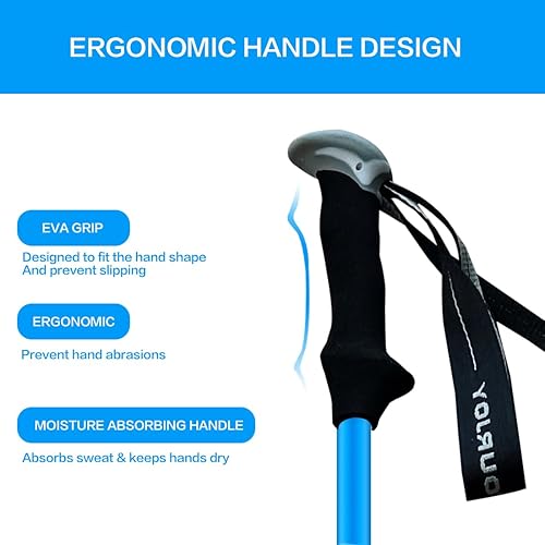 Miniatura 5 de Bastones de senderismo para senderismo, paquete de 2 unidades, antideslizantes, ajustables, plegables para senderismo o caminar, palos de aluminio