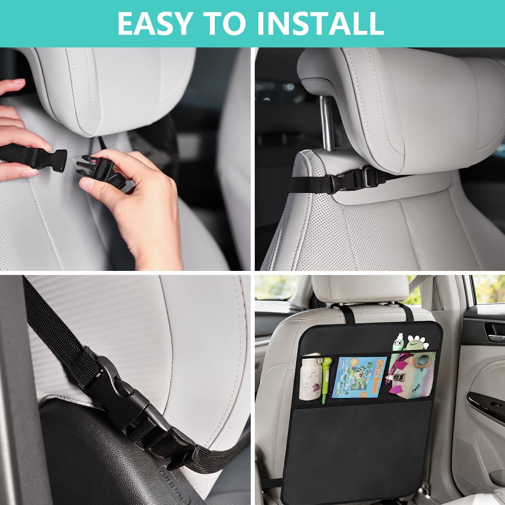 Set combinato 1 Vassoio da Viaggio e 1 Protezione Sedili Auto,Tavolino Auto Bambini, Vassoio Portatile per Tablet, Studiare/Disegnare in Macchina per Ragazze e Maschi (Pacchetto Combinato Nero)