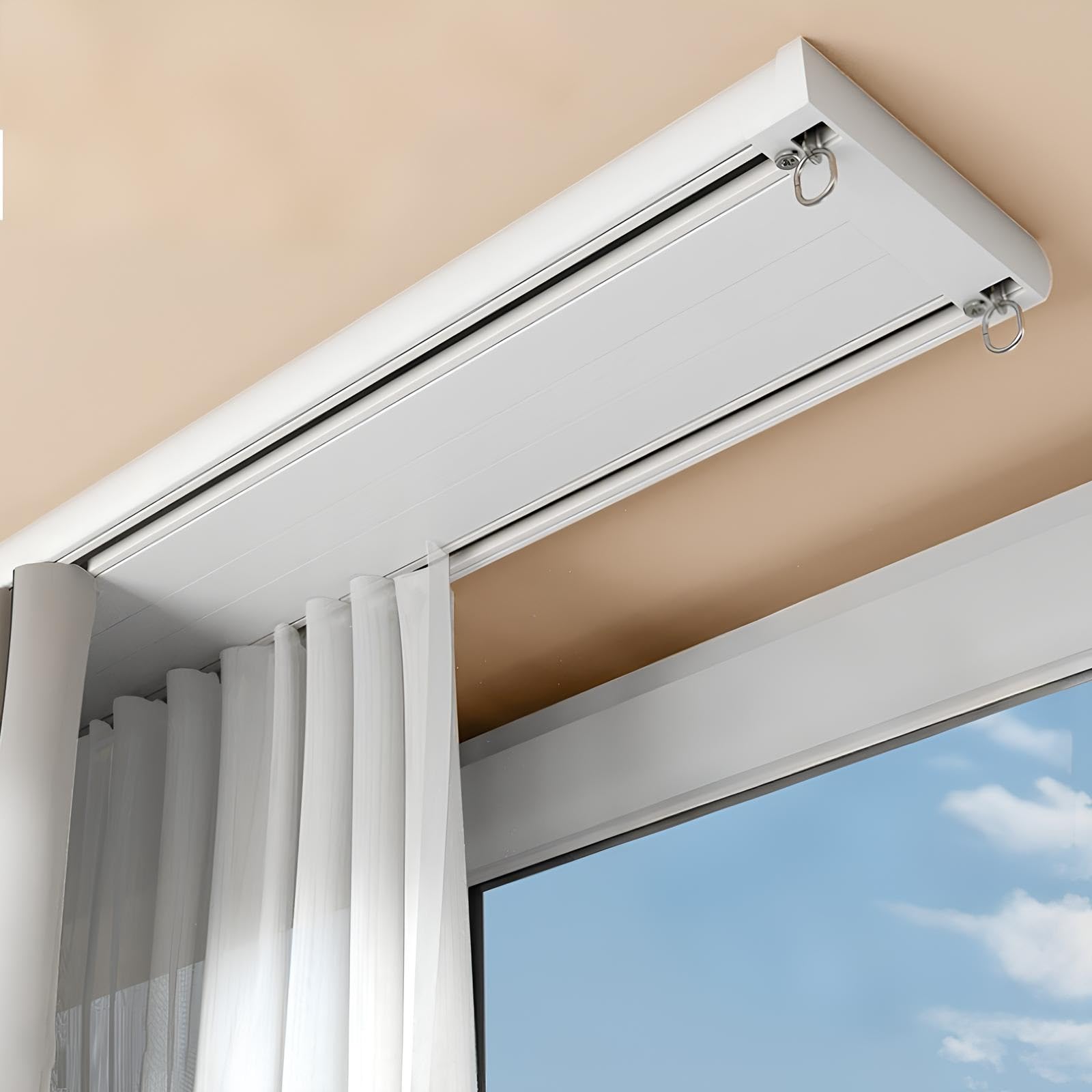 Double Ceiling Curtain Track | Conjoined Dual Curtain Track Rails with Silent Bearing Pulleys | Heavy Duty Aluminum Room Divider Rod Pole for Blackout & Sheer Curtains, Bedroom(200cm/2 * 100cm)
