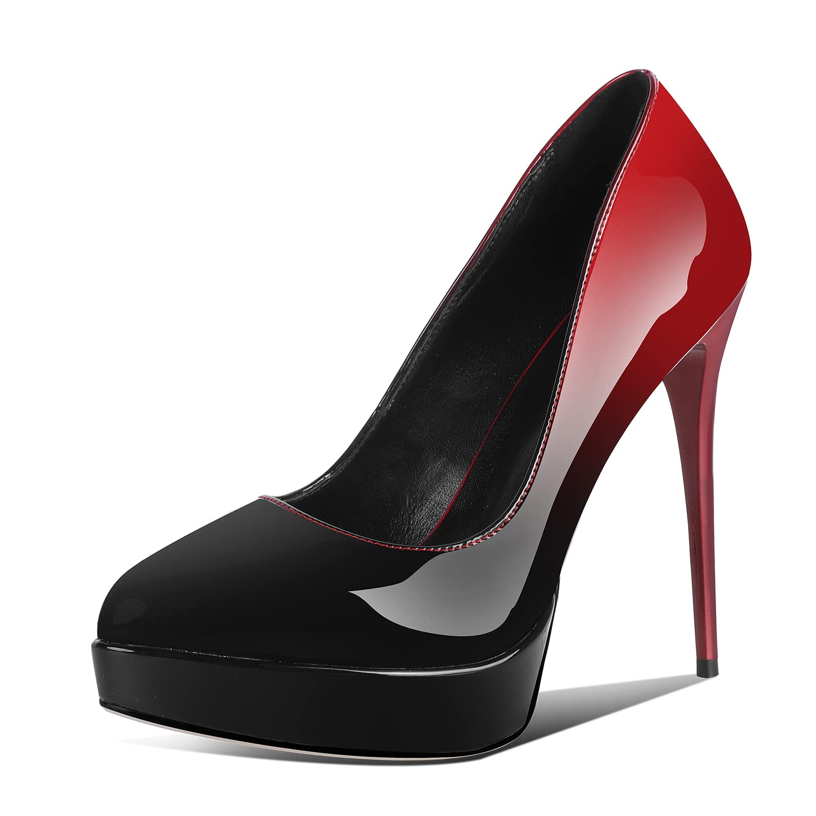 Photo 1 of ISNOM Platform Heels for Womens' Pumps Black Red High Heel Dress Platform Patent Leather Pumps size 7.5