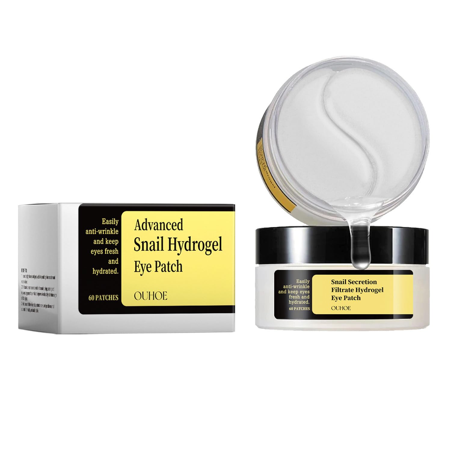 60Pcs Snail Mucin Under Eye Patches, Collagen Hydrating Gel Pads, Snail Mucin Eye Pads, Reduce Puffy Eyes & Dark Circles