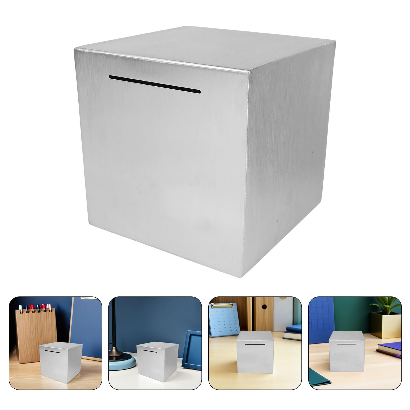 Tirelire en Acier Inoxydable Inviolable 12X12X12 CM Boîte à Monnaie Sécurisée pour Adultes Lot de 2 Rangement Robuste pour Pièces et Billets Usage Maison et Bureau