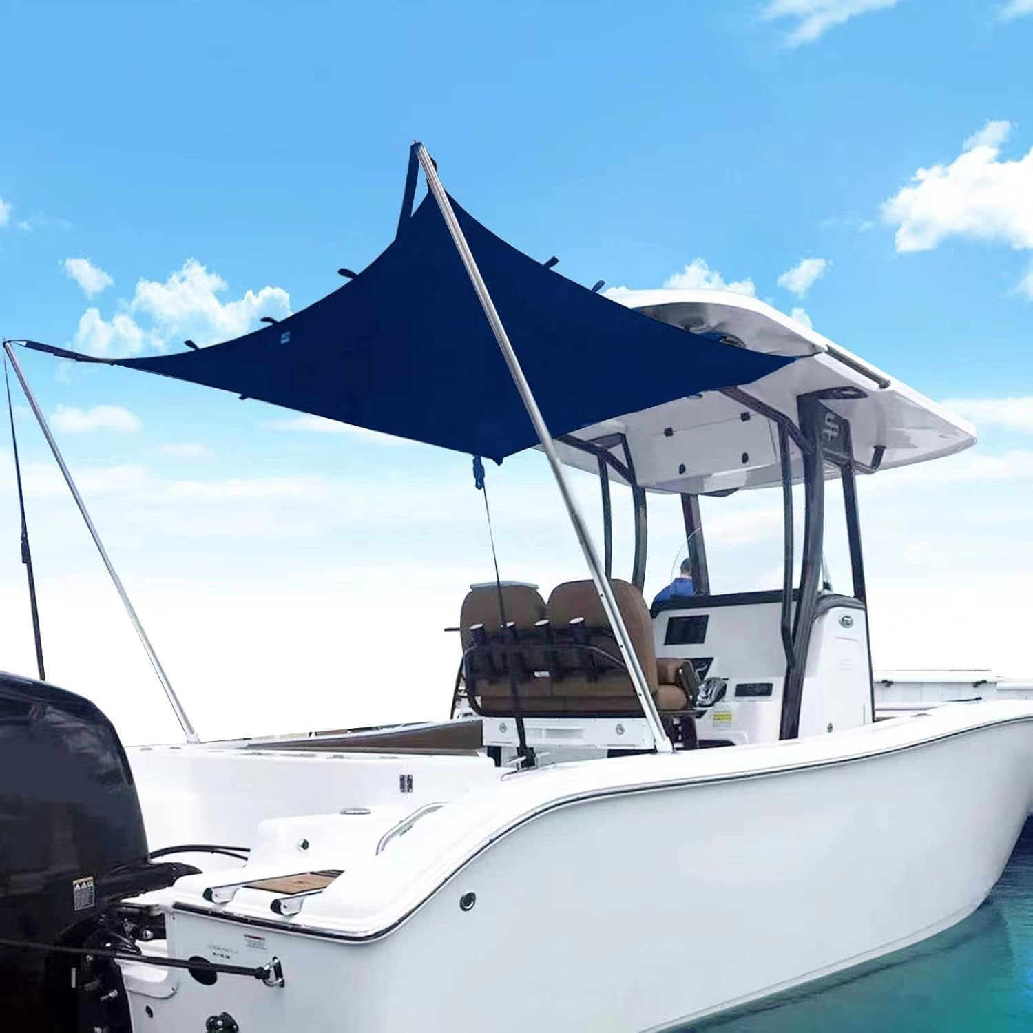 TeBaisea Boat T-Top Sun Shade Kit Boat Canopy, Boat Cover with Stainless Steel Telescopic Rod Foldable,UV-Proof 1200D High-Tech Polyester Fiber,