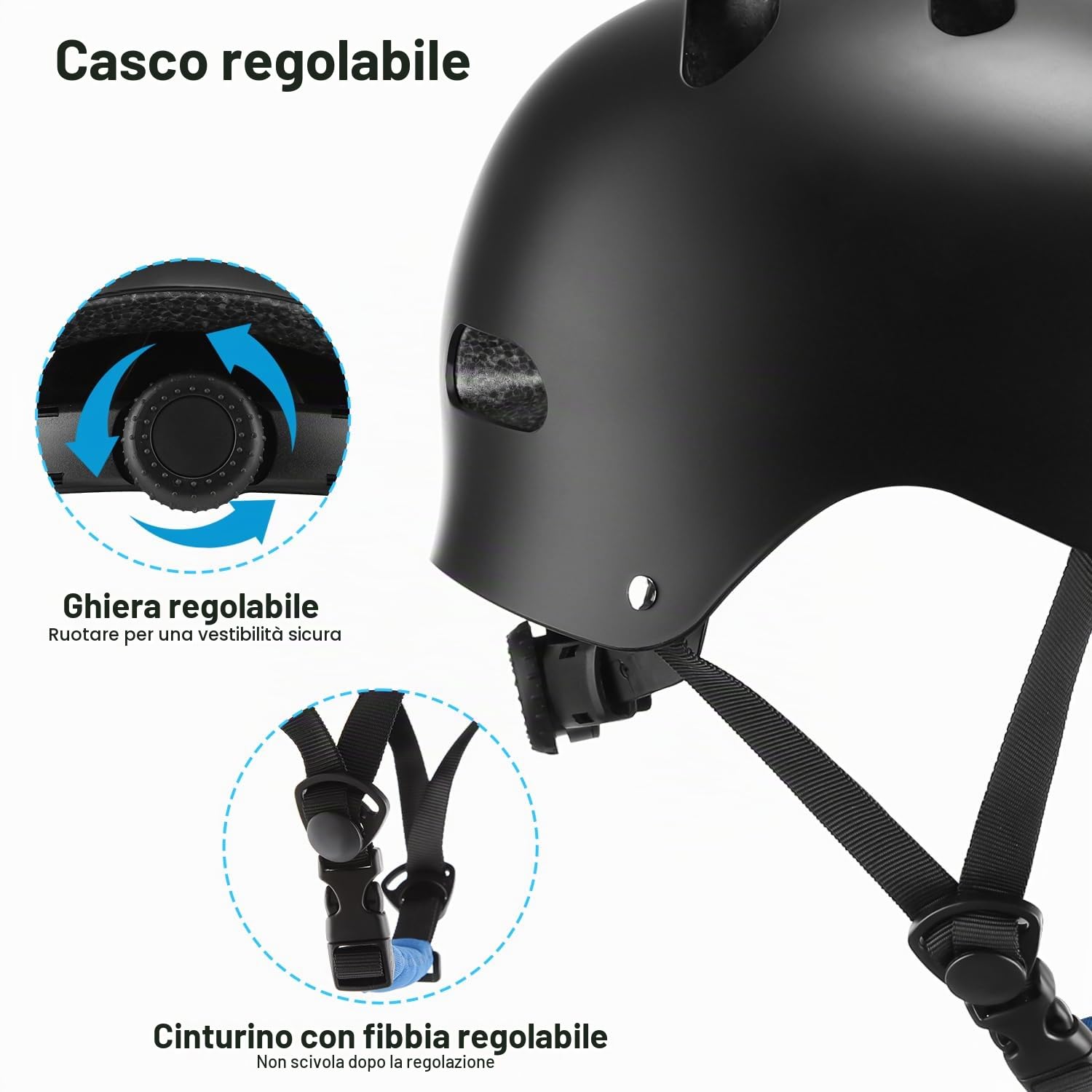 Casco da skater, per uomo, donna, robusto, per uso quotidiano, regolabile, unisex, per skateboard, scooter e BMX