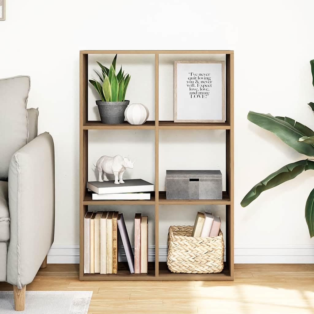 Raumteiler-Bücherregal Artisan-Eiche Holzwerkstoff 69,5x29x103,5 cm 6 Fächer Standregal mit Stauraum für Wohnzimmer Schlafzimmer Büro vielseitig nutzbar