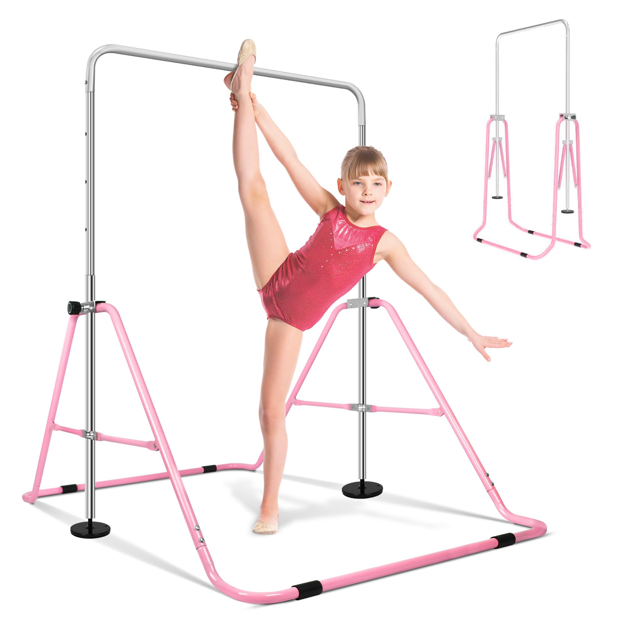 ORIENTOOLS Barra de gimnasia para niños, barra de entrenamiento ajustable en altura, barras horizontales plegables de gimnasia junior para el hogar