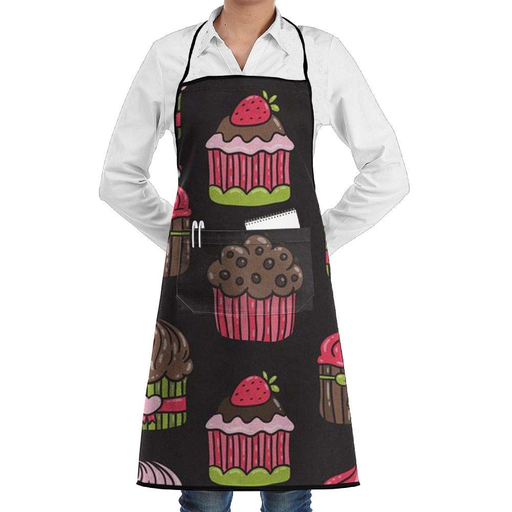 QIAOJI Unisex Adjustable Chef Apron with Pocket Cute CEANake Bib Apron Kitchen Apron Adjustable Extra Long Ties for BBQ Baking and Cooking Black